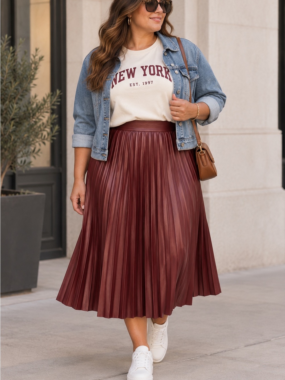 Simply Vera Vera Wang Burgundy Pleated Faux-Leather Skirt